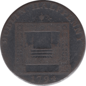 1794 HALFPENNY TOKEN DUBLIN FEMALE WITH ANCHOR STOVE PARKERS DH351 ( REF 195 )