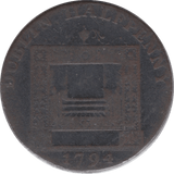 1794 HALFPENNY TOKEN DUBLIN FEMALE WITH ANCHOR STOVE PARKERS DH351 ( REF 195 )