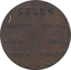 1796 HALFPENNY TOKEN LOTHIAN ARMS AND ARCHIBALD SEEDS MAN SELLS FLOWERS DH10 ( REF 243 )