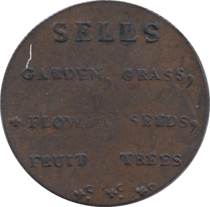 1796 HALFPENNY TOKEN LOTHIAN ARMS AND ARCHIBALD SEEDS MAN SELLS FLOWERS DH10 ( REF 243 )