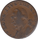 1795 HALFPENNY TOKEN MIDDLESEX BUST OF WHITFIELD LONG LIVE THE KING DH911B ( REF 114 )