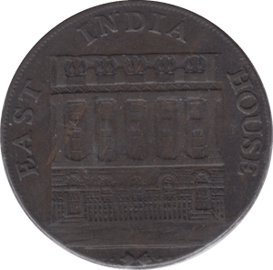 1793 HALFPENNY TOKEN YORKSHIRE EAST INDIA HOUSE GROCERS ARMS DH16 ( REF 174 )