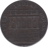 1793 HALFPENNY TOKEN YORKSHIRE EAST INDIA HOUSE GROCERS ARMS DH16 ( REF 174 )