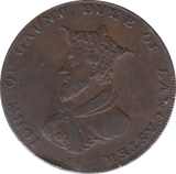 1791 HALFPENNY TOKEN LANCASHIRE JOHN GAUNT ARMS OF LANCASHIRE DH15 ( REF 110 )