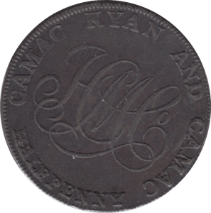 1792 HALFPENNY TOKEN CORK FEMALE WITH HARP HM AND CO CYPHER DH61 ( REF 187 )