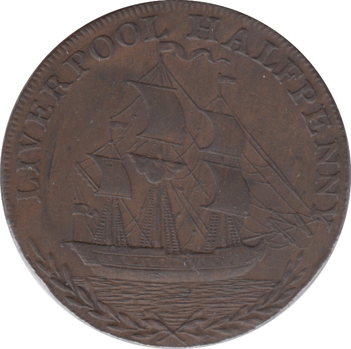 1791 HALFPENNY TOKEN LANCASHIRE SHIPS SAILING LIVERPOOL ARMS THOS CLARKE DH60S ( REF 75 )