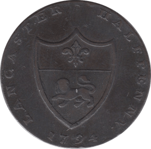 1794 HALFPENNY TOKEN LANCASTER ARMS JOHN OF GAUNT E.PARKERS BIRMINGHAM DH416 ( REF 67 )