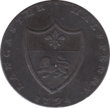 1794 HALFPENNY TOKEN LANCASTER ARMS JOHN OF GAUNT E.PARKERS BIRMINGHAM DH416 ( REF 67 )