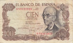 100 PESETAS BANK OF ESPANA SPAIN 1970 REF 396