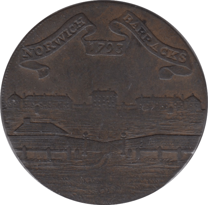 1793 HALFPENNY TOKEN NORFOLK NORWICH BARRACKS 46A ( VF ) ( REF 99 )