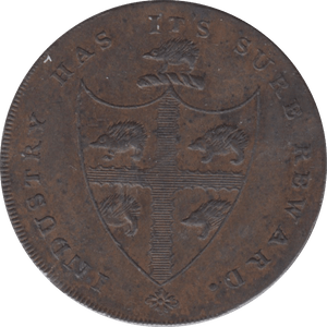 1793 HALFPENNY TOKEN WARWICKSHIRE BIRMINGHAM BOY SHIELD OF ARMS DH50A ( VF )  ( REF 171 )