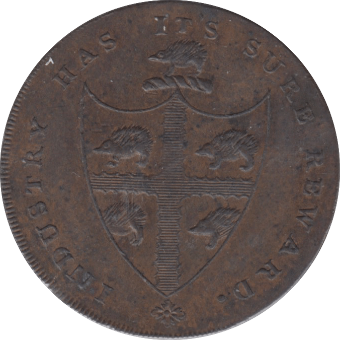 1793 HALFPENNY TOKEN WARWICKSHIRE BIRMINGHAM BOY SHIELD OF ARMS DH50A ( VF )  ( REF 171 )