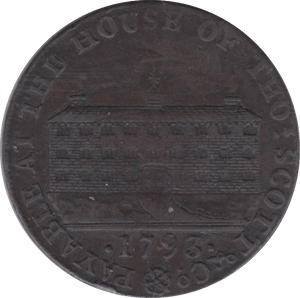 1793 HALFPENNY TOKEN KIRKCUDBRIGHT SCOTTS GATEHOUSE CREST AND GRIFFIN PLAIN DH1 ( REF 231 )