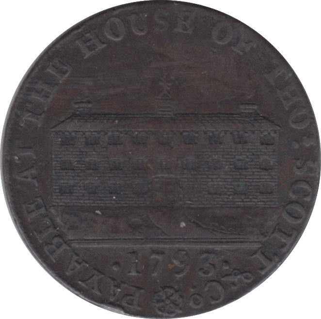1793 HALFPENNY TOKEN KIRKCUDBRIGHT SCOTTS GATEHOUSE CREST AND GRIFFIN PLAIN DH1 ( REF 231 )