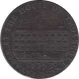 1793 HALFPENNY TOKEN KIRKCUDBRIGHT SCOTTS GATEHOUSE CREST AND GRIFFIN PLAIN DH1 ( REF 231 )