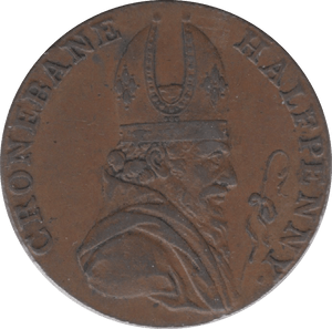 1789 HALFPENNY TOKEN WICKLOW BISHOP CRONBANE MINERS ARMS AND WINDLASS DH8 ( REF 203 )