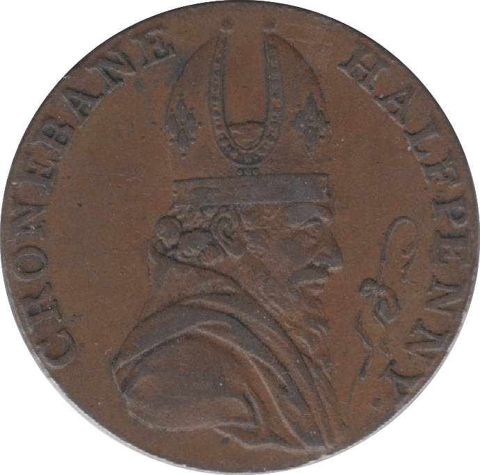 1789 HALFPENNY TOKEN WICKLOW BISHOP CRONBANE MINERS ARMS AND WINDLASS DH8 ( REF 203 )