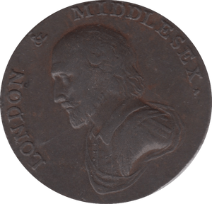 1792 HALFPENNY TOKEN MIDDLESEX SHAKESPEARE FEMALE WITH COICUPIA ENGRAILLED DH928B ( REF 132 )