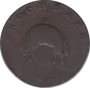 1791 HALFPENNY TOKEN LANCASHIRE MAN AT LOOM ROCHDALE FLEECE J.KERSHAW DH140 ( REF 76 )