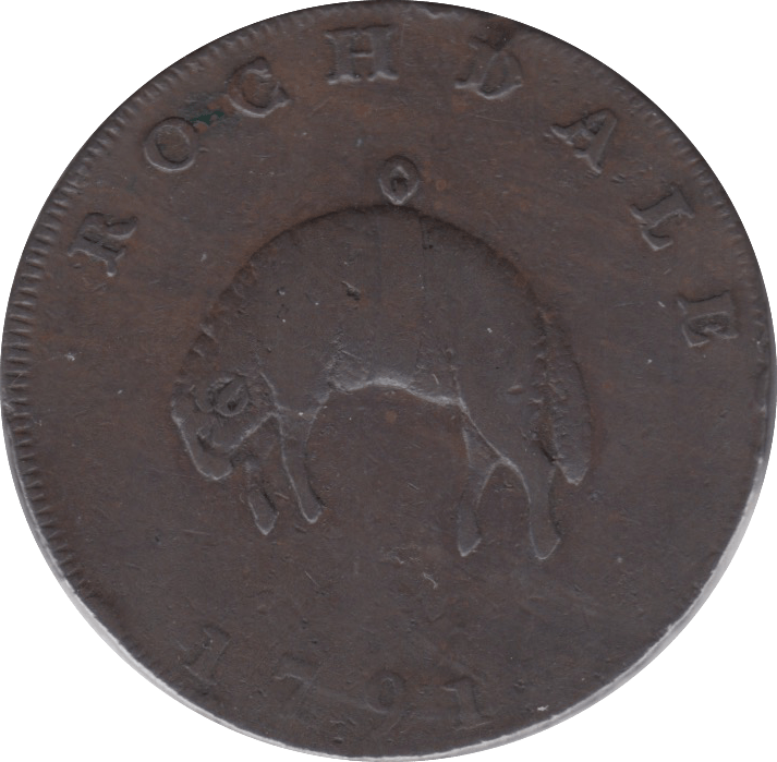 1791 HALFPENNY TOKEN LANCASHIRE MAN AT LOOM ROCHDALE FLEECE J.KERSHAW DH140 ( REF 76 )