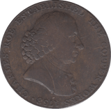 1790 HALFPENNY TOKEN CHESHIRE MACCLESFIELD FEMALE WITH COG CHARLES ROW DH21 ( REF 218 )