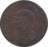 1794 HALFPENNY TOKEN HAMPSHIRE HELMETED ST BEVOIR SHIP PRO BONO DH41 ( VF ) ( REF 222 )