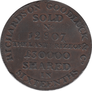 1795 HALFPENNY TOKEN MIDDLESEX LANZ BRITAIN RICHARDSON LOTTERY WHEEL DH471 R  ( REF 94 )