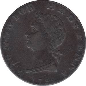 1795 HALFPENNY TOKEN MIDDLESEX BUST OF LACKINGTON WARSHIP DH249C ( REF 125 )