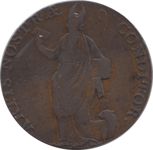 1791 HALFPENNY TOKEN YORKSHIRE LEEDS SHIELD OF ARMS BISHOP BLAZE DH52 ( REF 180 )