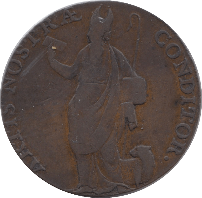 1791 HALFPENNY TOKEN YORKSHIRE LEEDS SHIELD OF ARMS BISHOP BLAZE DH52 ( REF 180 )