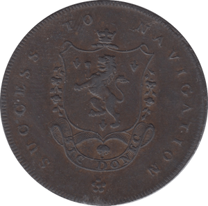 1793 HALFPENNY TOKEN LANCASTER MANCHESTER ARMS PORTERS SACK DH135A ( REF 65 )