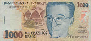 1000 CRUZEIROS REAIS BANCO CENTRAL DO BRASIL BRAZIL BANKNOTE REF 431