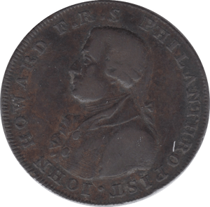 1794 HALFPENNY TOKEN HAMPSHIRE JOHN HOWARD ARMS OF PORTSMOUTH DH53 ( REF 229 )