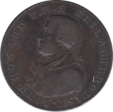 1794 HALFPENNY TOKEN HAMPSHIRE JOHN HOWARD ARMS OF PORTSMOUTH DH53 ( REF 229 )
