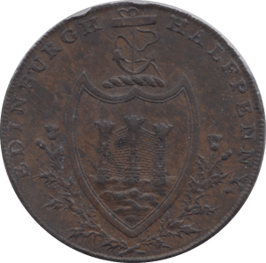 1790 HALFPENNY TOKEN LOTHIAN EDINBURGH ARMS ST ANDREWS CROSS HUTCHINSON DH23 ( VF ) ( REF 239 )