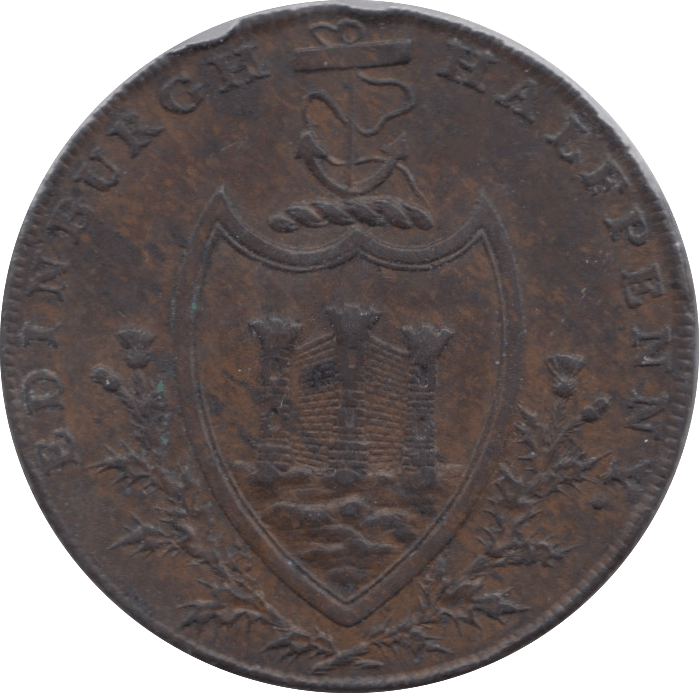 1790 HALFPENNY TOKEN LOTHIAN EDINBURGH ARMS ST ANDREWS CROSS HUTCHINSON DH23 ( VF ) ( REF 239 )