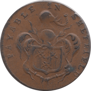 1793 HALFPENNY TOKEN YORKSHIRE BUST WITH HAT SHEFFIELD SHIELD OF ARMS DH56B ( REF 176 )