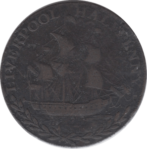 1794 HALFPENNY TOKEN LANCASHIRE ARMS SHIPS SAILING LIVERPOOL DH108D ( REF 74 )