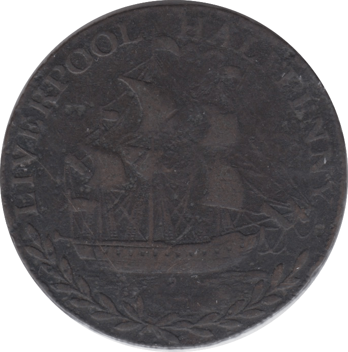 1794 HALFPENNY TOKEN LANCASHIRE ARMS SHIPS SAILING LIVERPOOL DH108D ( REF 74 )