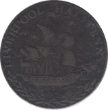 1794 HALFPENNY TOKEN LANCASHIRE ARMS SHIPS SAILING LIVERPOOL DH108D ( REF 74 )