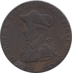 1794 HALFPENNY TOKEN HAMPSHIRE ADMIRAL HOWE KING AND CONSTITUTION PLAIN DH20E ( REF 224 )