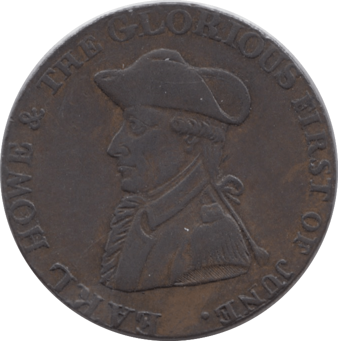 1794 HALFPENNY TOKEN HAMPSHIRE ADMIRAL HOWE KING AND CONSTITUTION PLAIN DH20E ( REF 224 )
