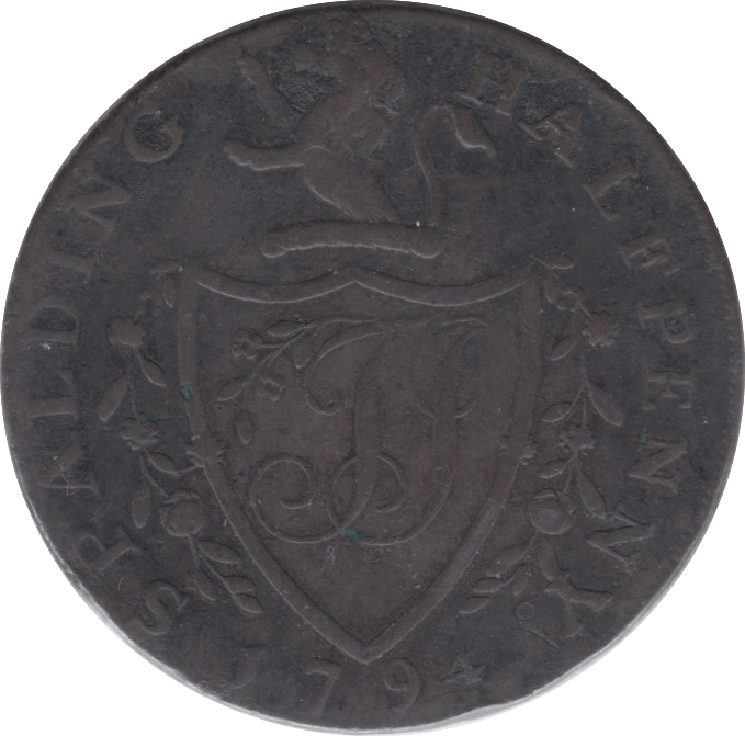 1794 HALFPENNY TOKEN LINCOLNSHIRE BRITANNIA SHIPS T.I ARMS PAY JENNINGS  DH J ( REF 70 )