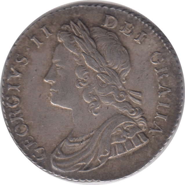 1736 SHILLING ( GVF ) GEORGE II ROSES AND PLUMES
