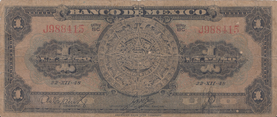 1 PESO BANCO DE MEXICO MEXICAN BANKNOTE 1948 REF 426
