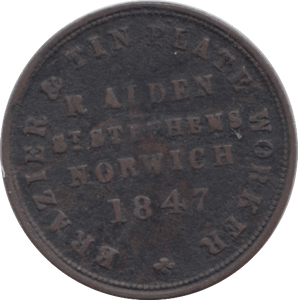 1847 FARTHING TOKEN NORWICH ( REF 272 ) - Token - Cambridgeshire Coins