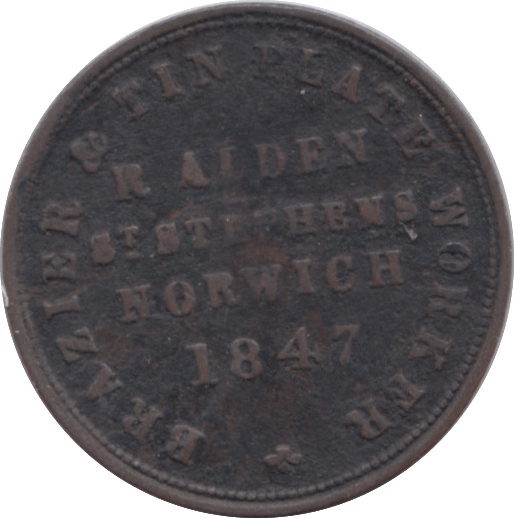 1847 FARTHING TOKEN NORWICH ( REF 272 ) - Token - Cambridgeshire Coins