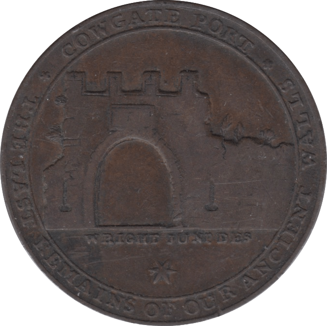 1797 HALFPENNY TOKEN ANGUSHIRE ST ANDREWS CHURCH DUNDEE COWGATE PORT