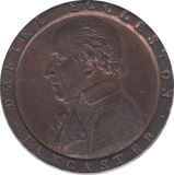 1794 HALFPENNY TOKEN LANCASHIRE BUST OF ECCLESTON SHIP AND PLOUGH DH58 ( REF 255 )