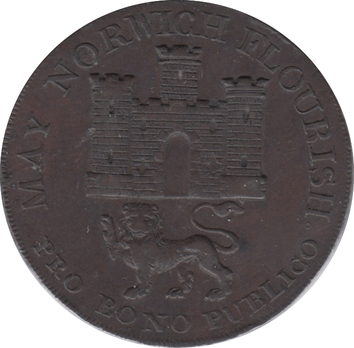 1792 HALFPENNY TOKEN ARMS OF NORWICH CASTLE AND LION DH15 ( REF 101 )